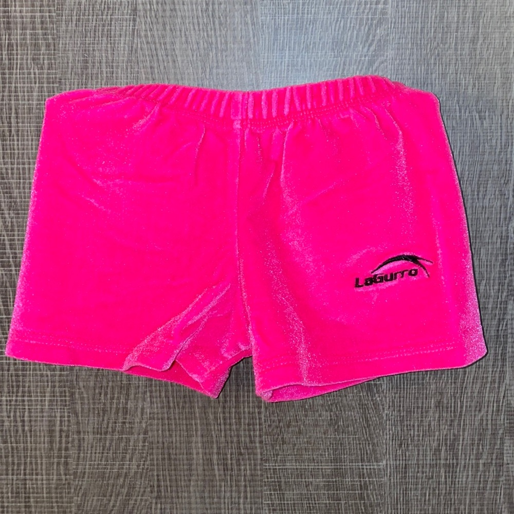 Pink velour gymnastics shorts